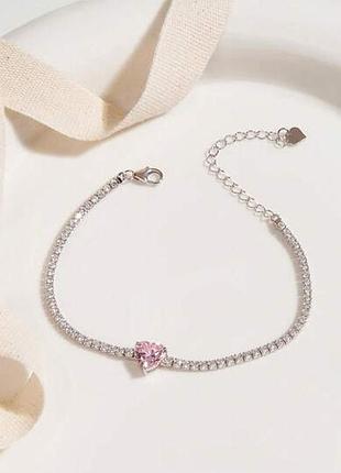Браслет с розовым сердечком 925 итальялия
