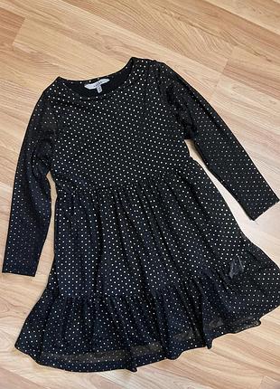 Нарядное фатиновое платье черная в золотой горошек zara next h&m