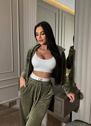 Жіночий спортивний велюровий костюм трійка з топом