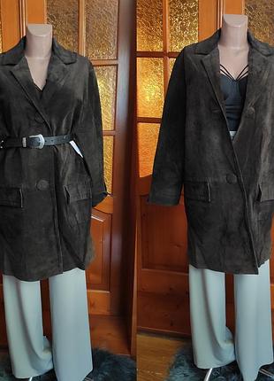 Стильна вінтажна оверсайз куртка піджак тренч із натуральної замші