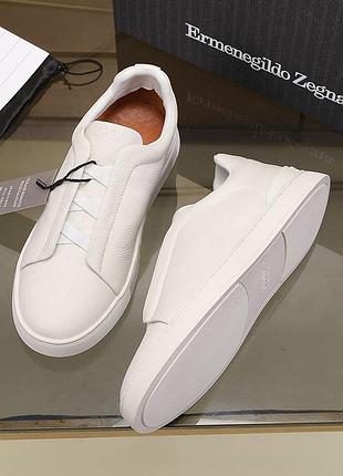 Чоловічі білі шкіряні мокасини, кеди, кросівки zegna, зегна