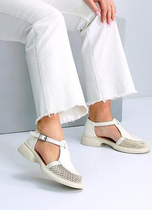 23862 босоніжки шкіряні глянцеві з текстильної сіткої, туфлі літні