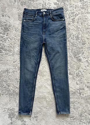 Синие джинсы скинни высокая посадка zara 38 40