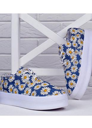 Кеди жіночі на платформі джинсові в ромашках summer style