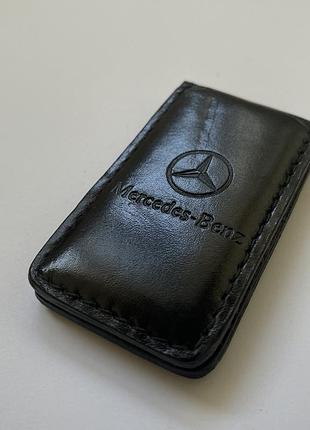 Зажим для банкнот денег купюр mercedes benz amg черный кожаный , оригинал mercedes’ benz
