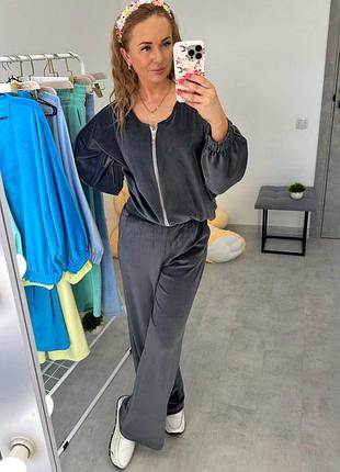 Велюровый спортивный костюм женский повседневный базовый розовый серый зеленый коричневый весенний на весну демисезонный батал