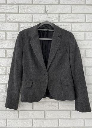 Качественный серый пиджак на одну пуговицу с содержанием шерсти от zara