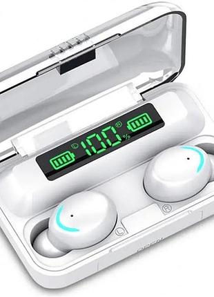 Наушники беспроводные сенсорные bluetooth tws f9-5 белый, цифровой индикатор заряда