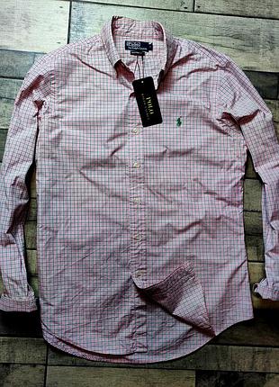 Мужская базовая рубашка polo ralph lauren оригинал розового цвета в клетку размер м