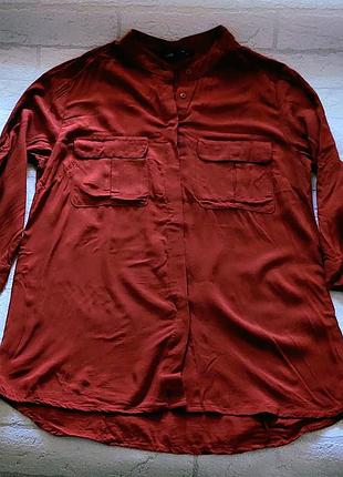 Сорочка цегляного кольору, комір стійка, рукав 3/4