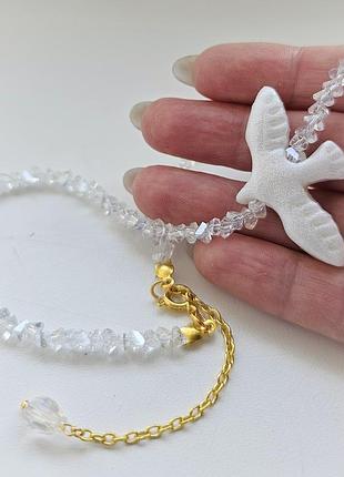 Подвеска птицы, колье с птицей, подвеска из камушков, чокер птица10 фото