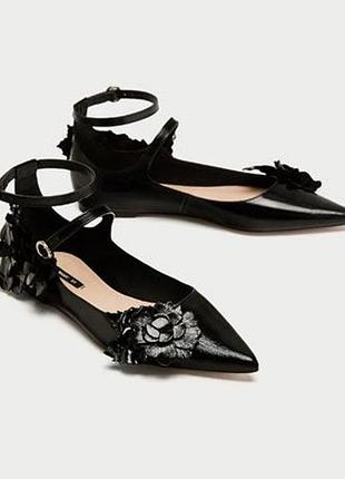 Балетки zara, кожаные балетки