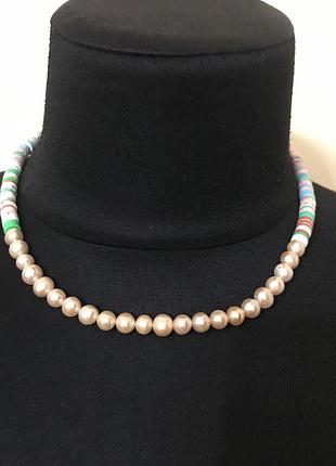 Натуральные розовые жемчужины, каучук ожерелье чокер