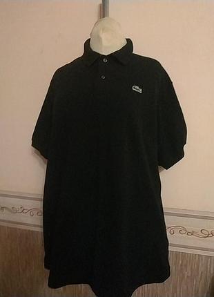 Классная,черная футболка,поло на пуговочках.lacoste. батал.