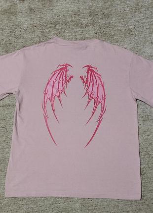 Футболка с крыльями оверсайз розовая