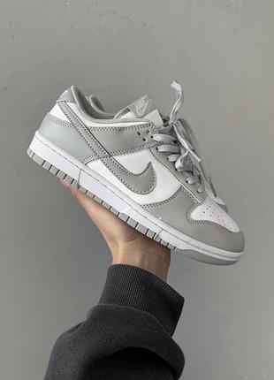 Женские кожаные кроссовки nike sb dunk grey white серые белые найк обуви