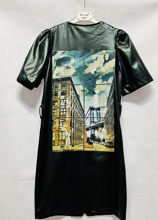 Платье на молнии под пояс экокожа