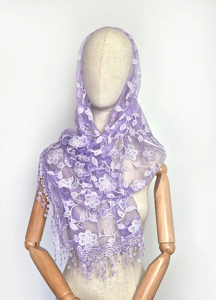 Шарф женский сиреневый праздничный нарядный в церковь крестины венчание пасха