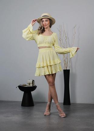 Жіночий костюм топ і спідниця з воланами бавовна 100%