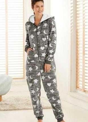 Сірий флісовий домашній комбінезон з капюшоном, esmara, s/m 😍