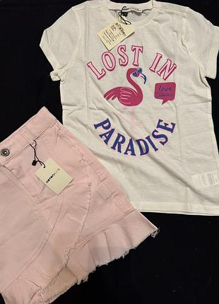 Комплект юбка и футболка фламинго