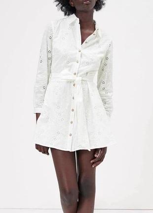 Сукня прошва біла zara, плаття сорочка з поясом,