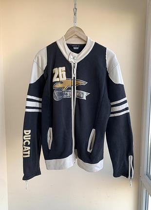 Винтажная легкая трикотажная мото куртка на молнии ducati moto 26 racing cotton zipper light jacket vintage винтаж 90х 2000х кофта l