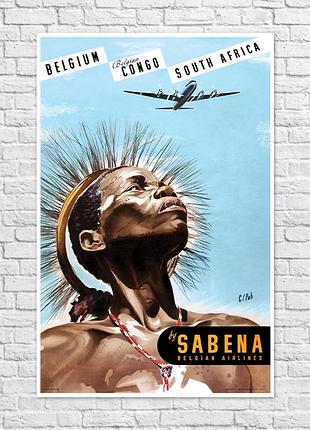 Плакат sabena бельгійське конго 1952, 56x86 см