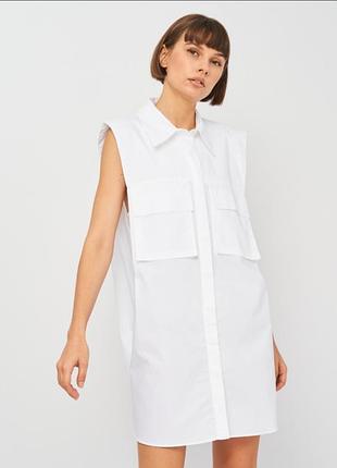 Біла сукня сорочка zara з накладними кишенями