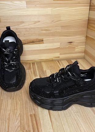 Кросівки чорні блискучі сітка  allsy