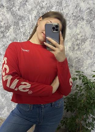 Свитшот кофта лонгслив levi's красный укороченный лонг