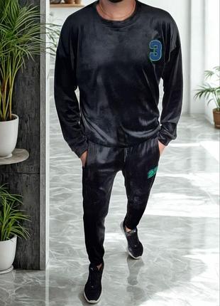 Чоловічий спортивний костюм велюр на плюшевій основі на манжетах без капюшона