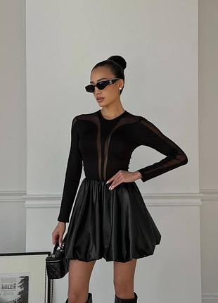 Кожаная юбка тюльпан мини