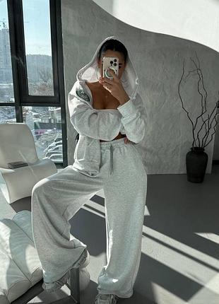 Женский спортивный свободный просторный оверсайз oversize прогулочный костюм худи с капюшоном широкие брюки