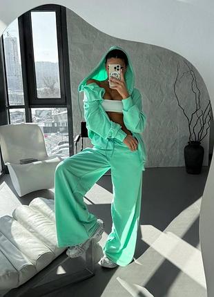 Женский спортивный свободный просторный оверсайз oversize прогулочный костюм худи с капюшоном широкие брюки