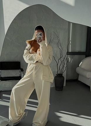 Женский спортивный свободный просторный оверсайз oversize прогулочный костюм худи с капюшоном широкие брюки