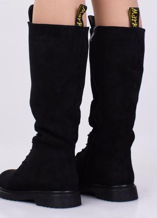 Стильные черные замшевые зимние сапоги на шнуровке модные берцы байкерские3 фото
