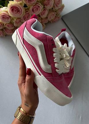 Женские кеды кроссовки vans knu school pink white, замш