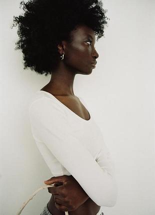 Лонгслив zara, топ топ топ рубчик белый топик лонгслив топ с длинными рукавами рубчик