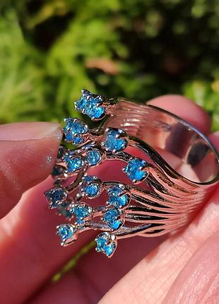 Кольцо с голубыми топазами, раздвижное 925