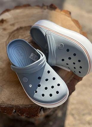 Crocs crocband platform grey , жіночі крокси сабо на платформі сірі лідер продажів