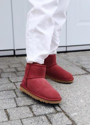 ❤️❄️❤️ugg mini cherry❤️❄️❤️жіночі уггі з хутром, зимові червоні