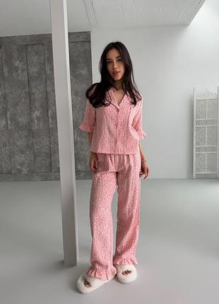 Christel 209 розовая леопардовая пижама домашний костюм рубашка с коротким рукавом и брюки с воланами