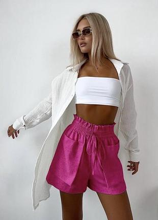 Малиновые шорты на резинке, высокая посадка