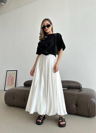 Спідниця балон довга біла чорна шовк