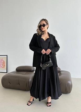 Спідниця балон довга біла чорна шовк5 фото