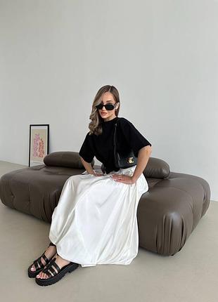 Спідниця балон довга біла чорна шовк4 фото