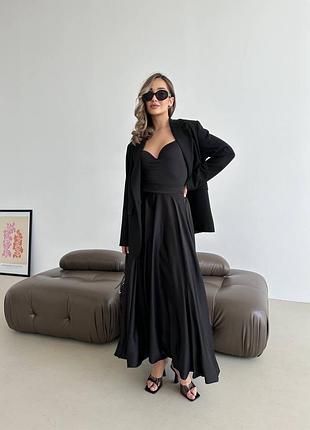 Спідниця балон довга біла чорна шовк6 фото