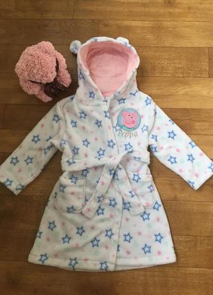 Бомбовский халатик на 3-4 года свинка пеппа звездочки плюшевый с ушками