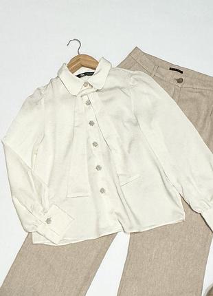 Сатиновая блуза рубашка zara с декором